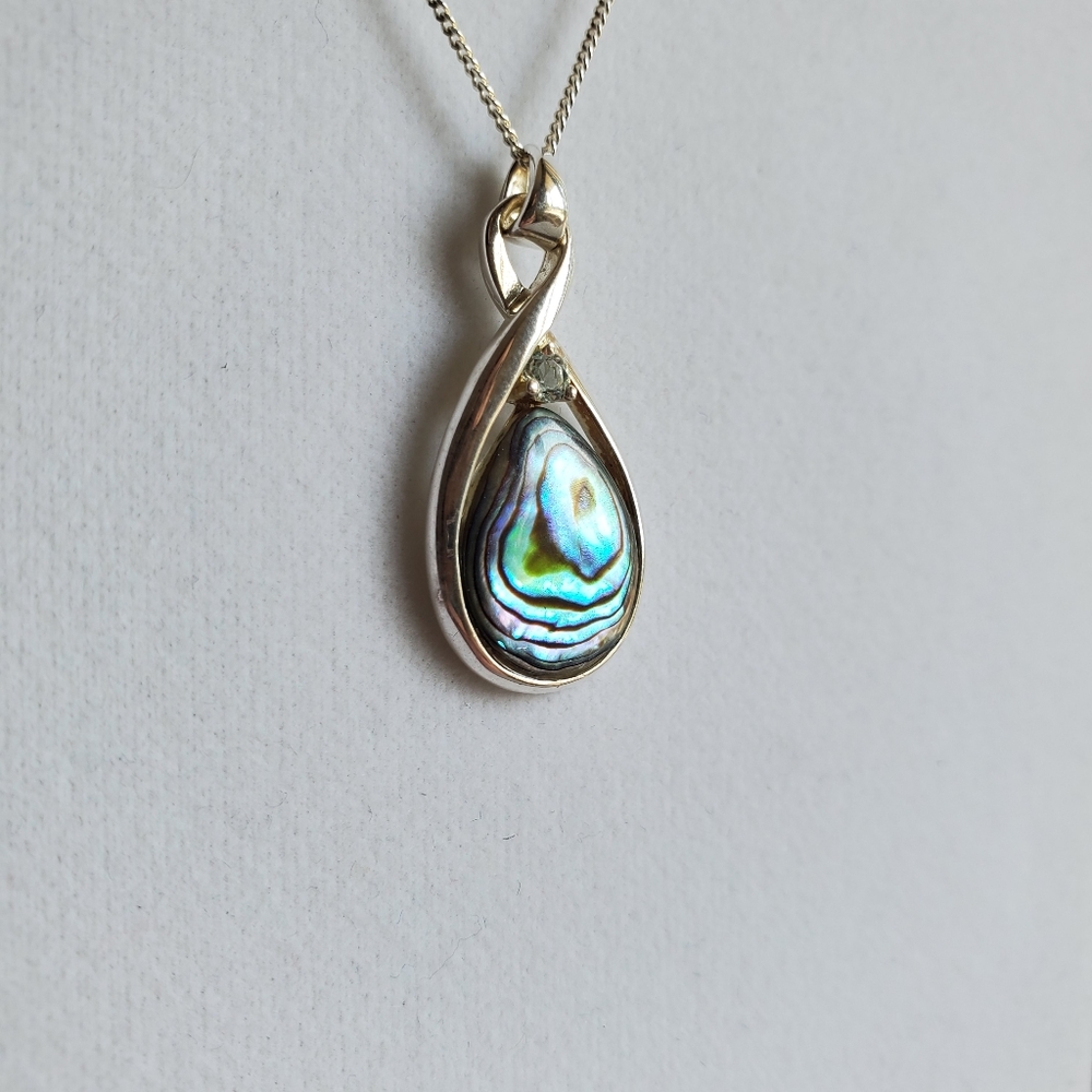 AVON VINTAGE Sterling Silver Abalone Drop Necklace